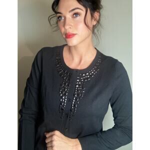 Vintage Glam Black Sequin Embellished Cardigan Sweater Sweaterworks  ~ Sz M/ L